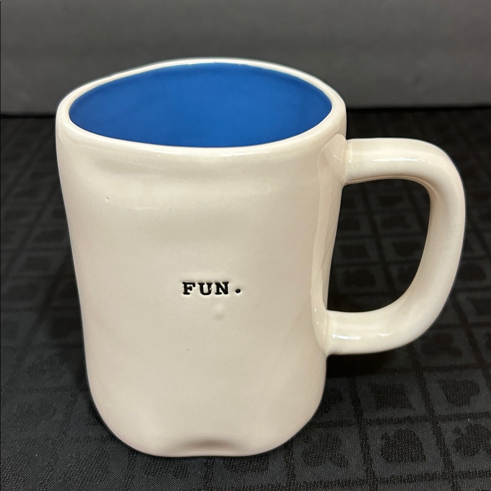 Rae Dunn Typewriter Font "FUN.” 
Coffee Mug